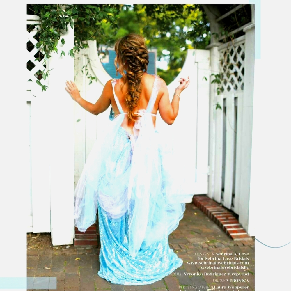 VERONICA Ocean Blue Sequin Wedding Ballgown Set - Picture 7 of 13